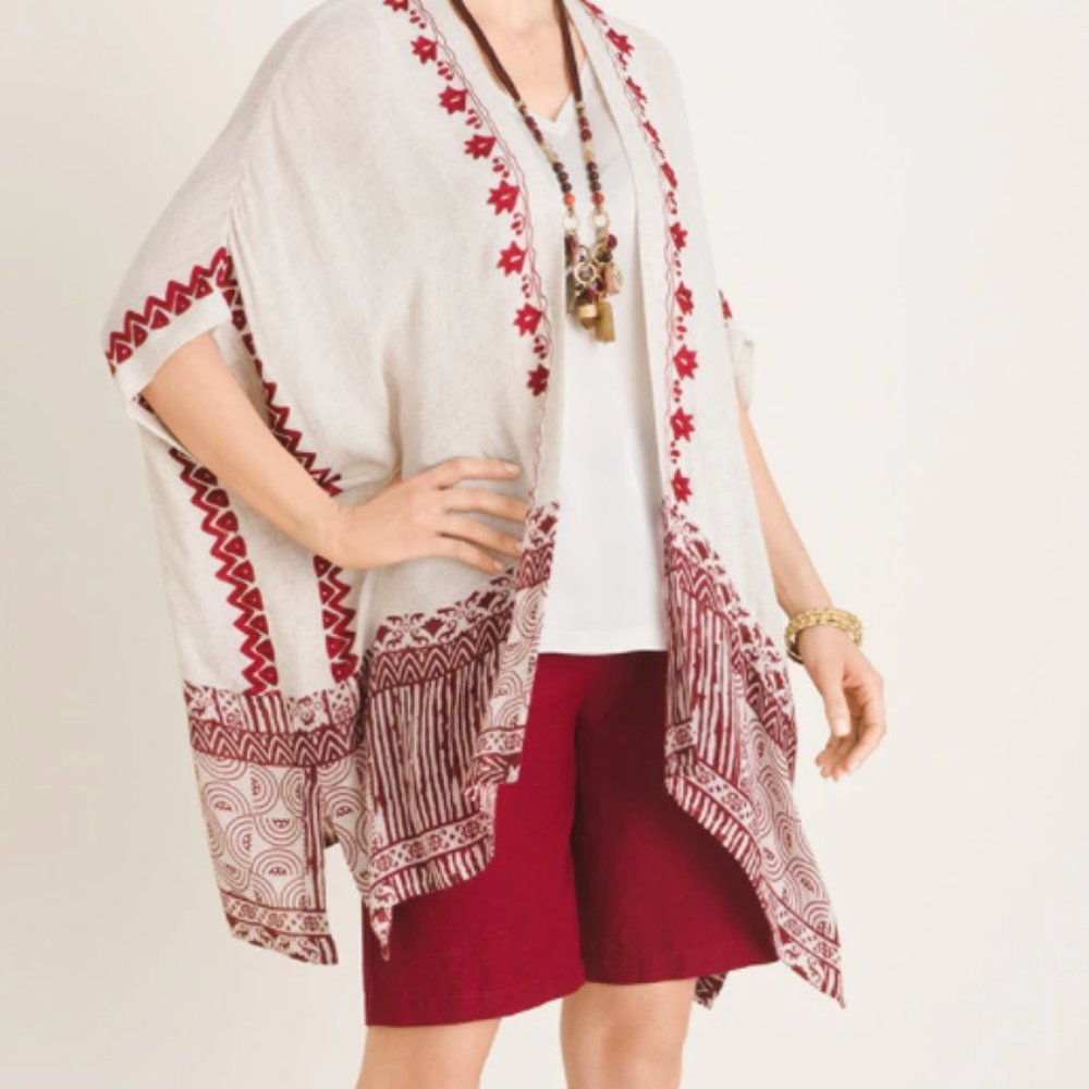 MIXED-PRINT RUANA WRAP - Picture 2 of 6